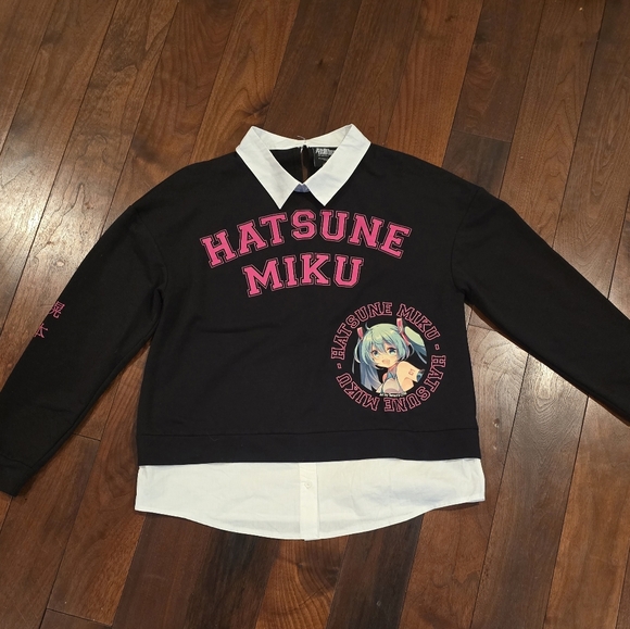 Hatsune Miku Print Sweatshirt with Collar - Picture 2 of 12